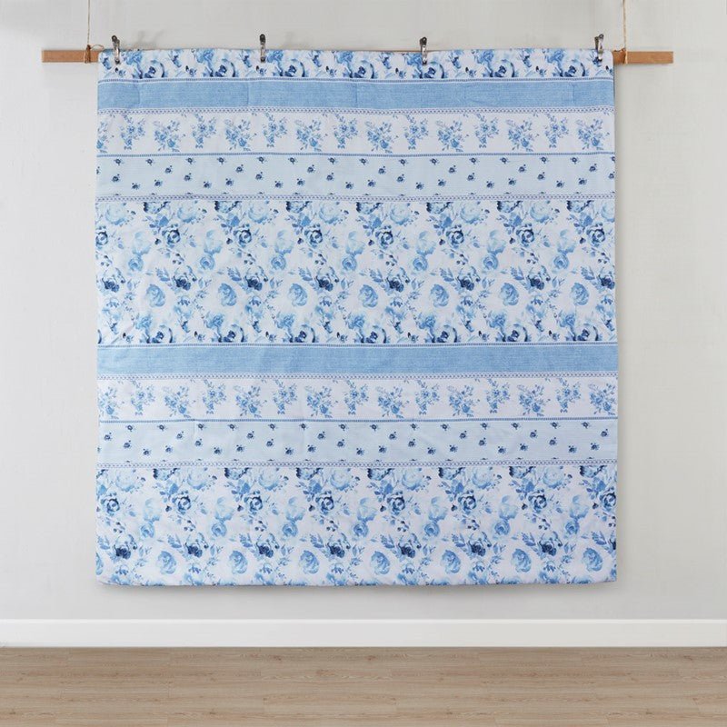 Christa Floral Striped Comforter Set - Blue Floral Coastal Comforter - Quahog Bay Bedding