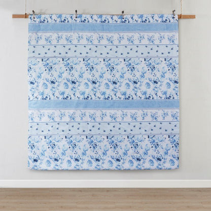 Christa Floral Striped Comforter Set - Blue Floral Coastal Comforter - Quahog Bay Bedding