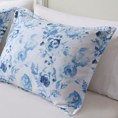 Christa Floral Striped Comforter Set - Blue Floral Coastal Comforter - Quahog Bay Bedding
