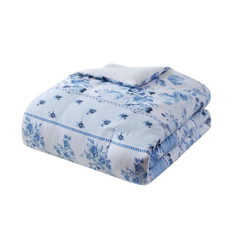 Christa Floral Striped Comforter Set - Blue Floral Coastal Comforter - Quahog Bay Bedding