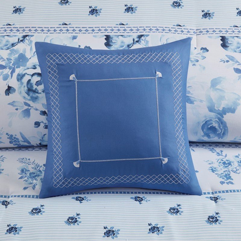 Christa Floral Striped Comforter Set - Blue Floral Coastal Comforter - Quahog Bay Bedding