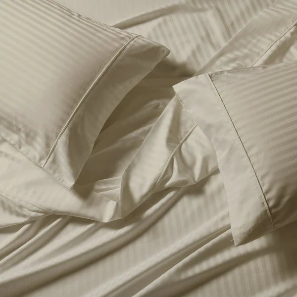 CinchFit American Made Split Top King Sheets - No Tear 600TC Cotton Stripe Cord Elastic Sheets - Quahog Bay Bedding