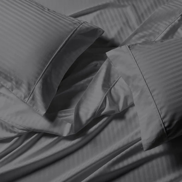 CinchFit American Made Split Top King Sheets - No Tear 600TC Cotton Stripe Cord Elastic Sheets - Quahog Bay Bedding