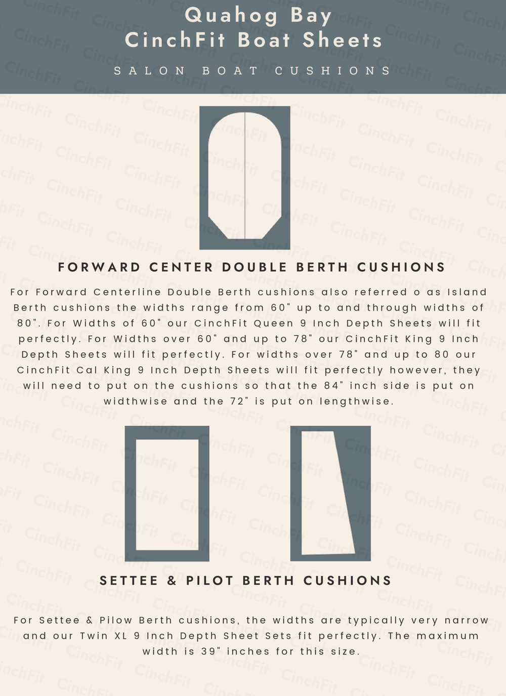 CinchFit American Made Universal V Berth Sheets 600TC 100% Cotton Cord Elastic Sheets - Quahog Bay Bedding