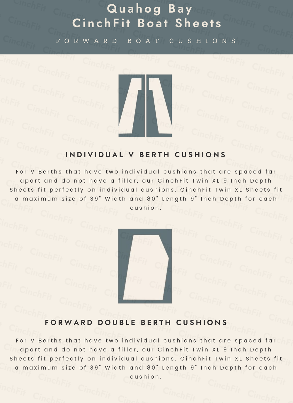 CinchFit American Made Universal V Berth Sheets 600TC 100% Cotton Cord Elastic Sheets - Quahog Bay Bedding