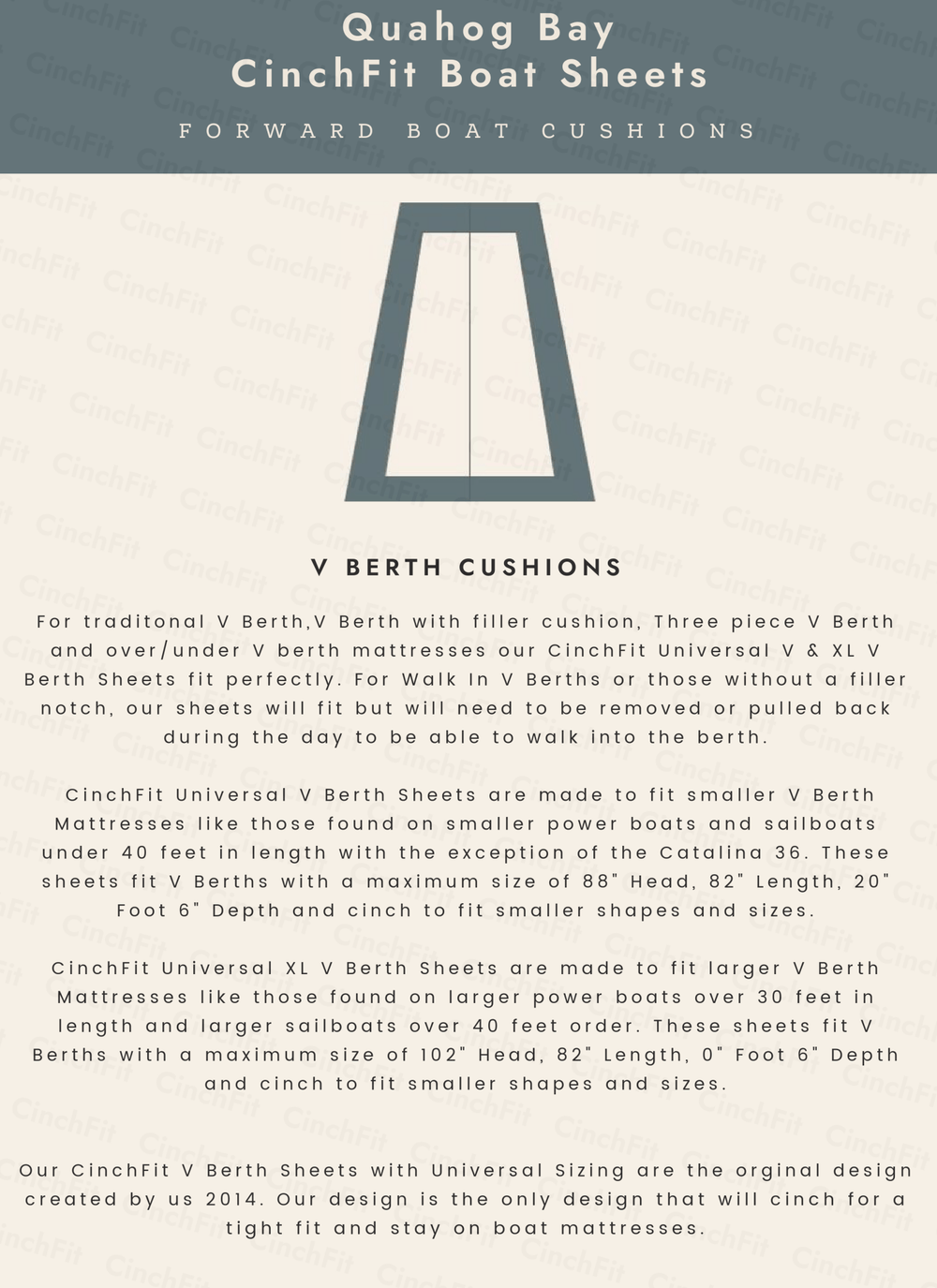 CinchFit American Made Universal V Berth Sheets 600TC 100% Cotton Cord Elastic Sheets - Quahog Bay Bedding