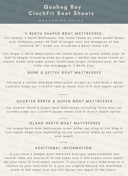 CinchFit American Made Universal V Berth Sheets 600TC 100% Cotton Cord Elastic Sheets - Quahog Bay Bedding
