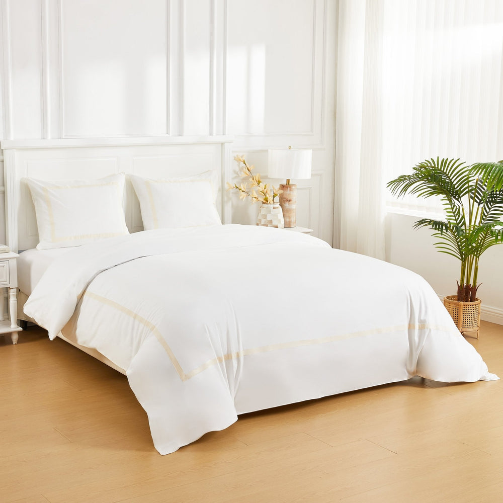 Classic Double Border Percale Cotton Duvet Set - Quahog Bay Bedding
