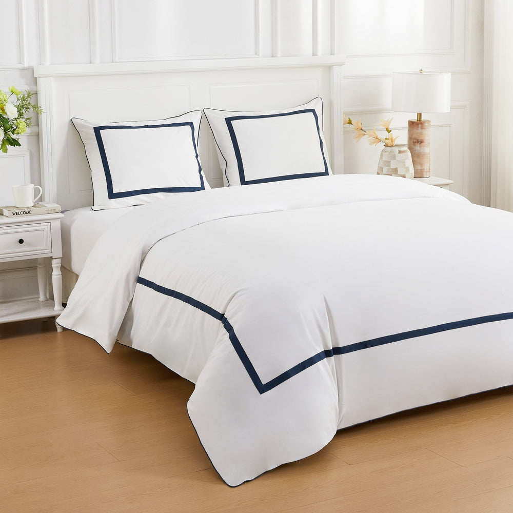 Classic Double Border Percale Cotton Duvet Set - Quahog Bay Bedding