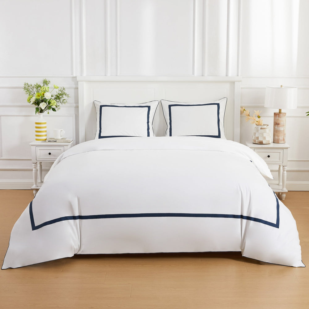 Classic Double Border Percale Cotton Duvet Set - Quahog Bay Bedding