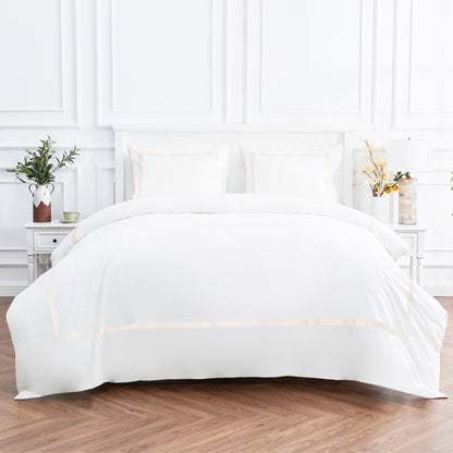 Classic Double Border Percale Cotton Duvet Set - Quahog Bay Bedding
