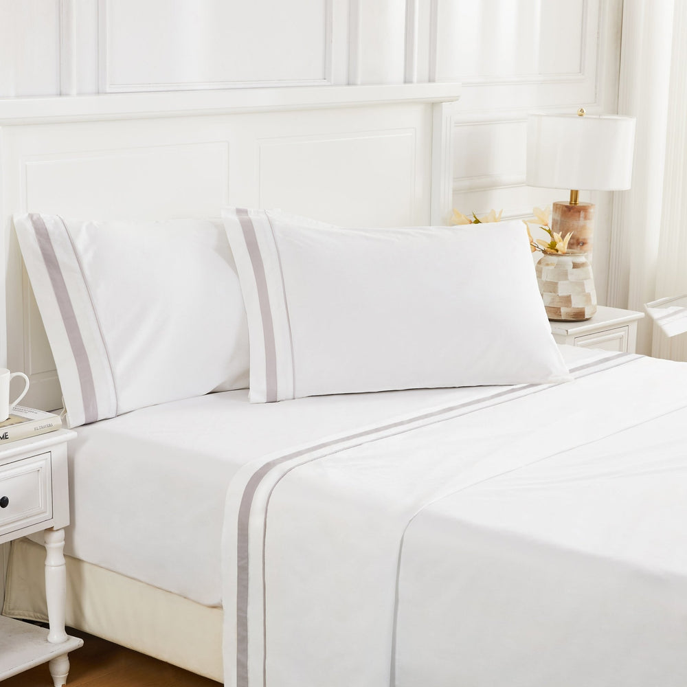 Classic Double Border Percale Cotton Sheet Set - Quahog Bay Bedding