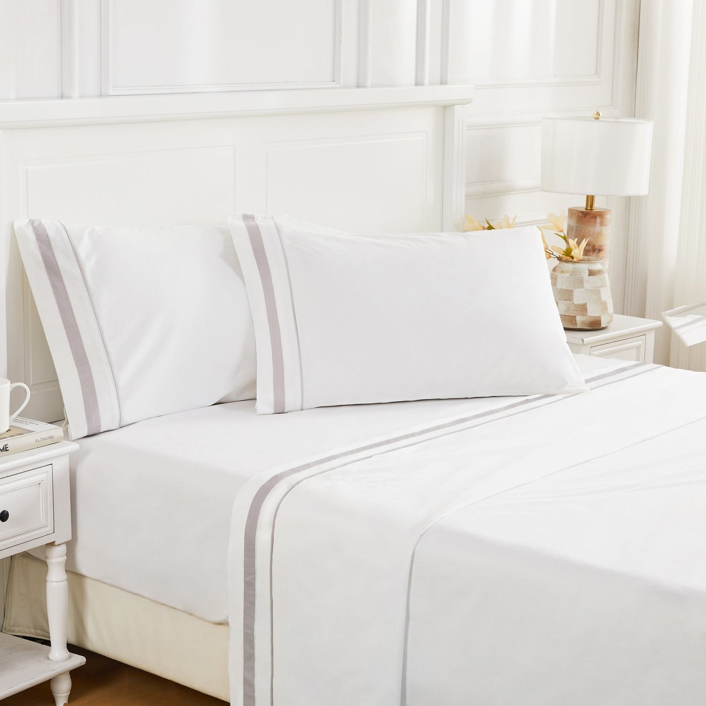 Classic Double Border Percale Cotton Sheet Set - Quahog Bay Bedding
