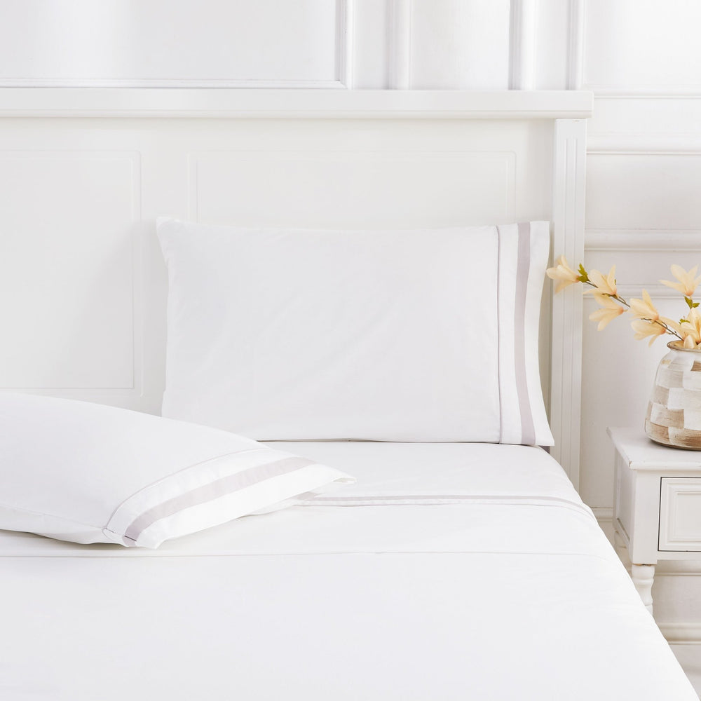 Classic Double Border Percale Cotton Sheet Set - Quahog Bay Bedding