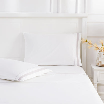 Classic Double Border Percale Cotton Sheet Set - Quahog Bay Bedding