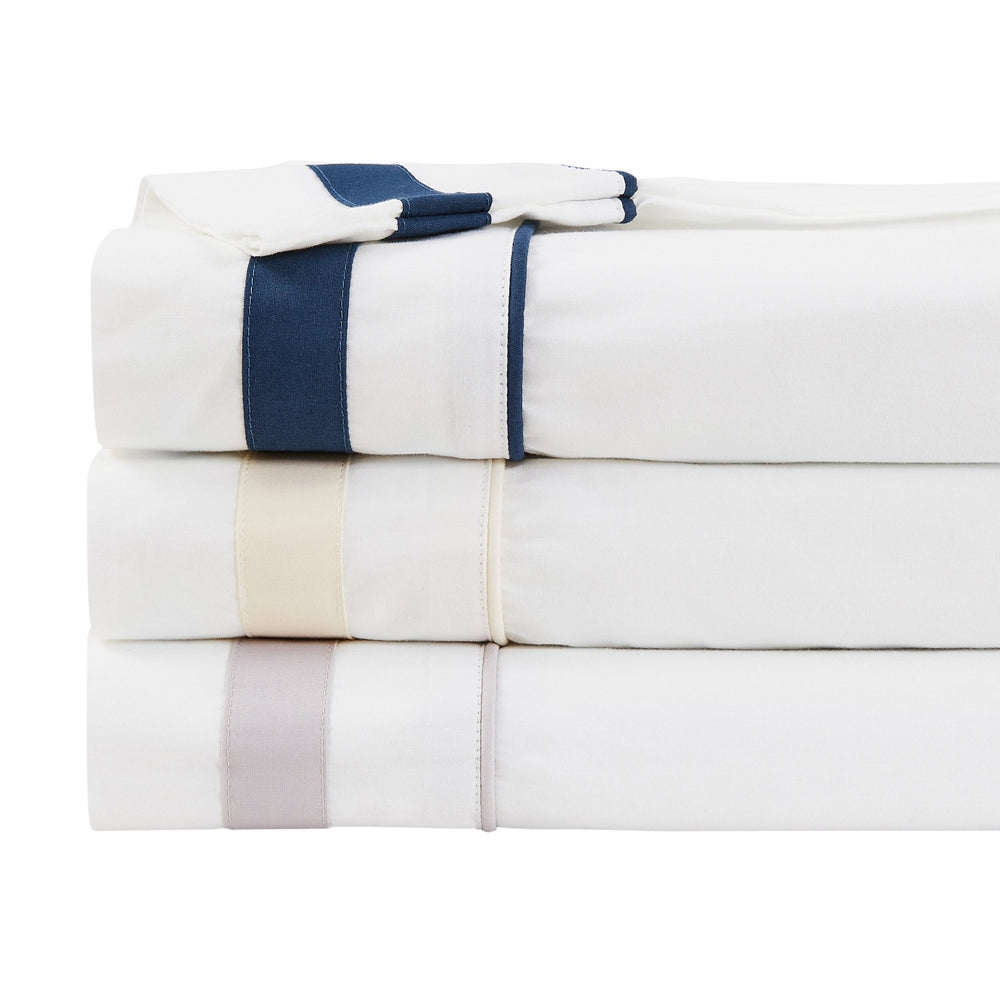 Classic Double Border Percale Cotton Sheet Set - Quahog Bay Bedding