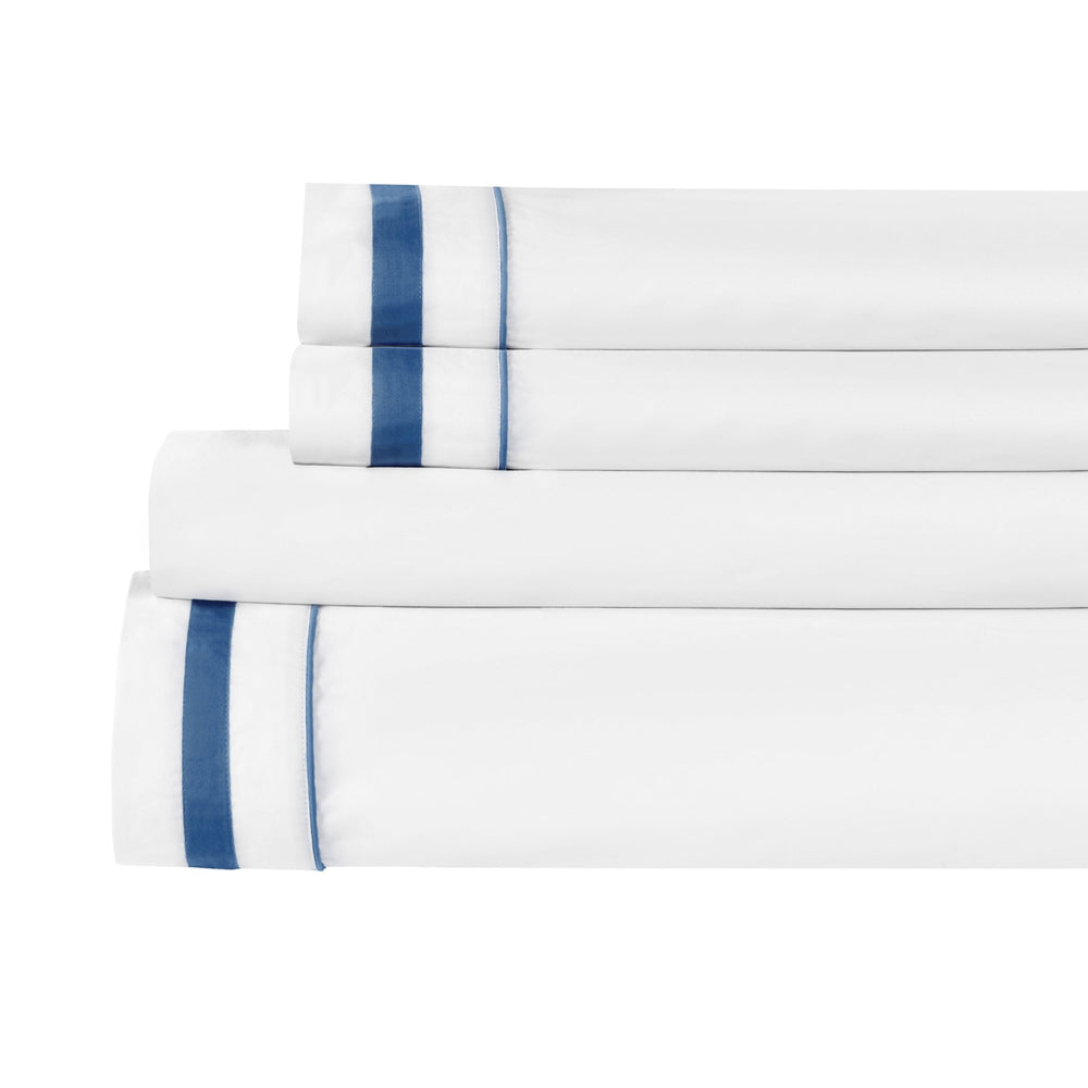 Classic Double Border Percale Cotton Sheet Set - Quahog Bay Bedding