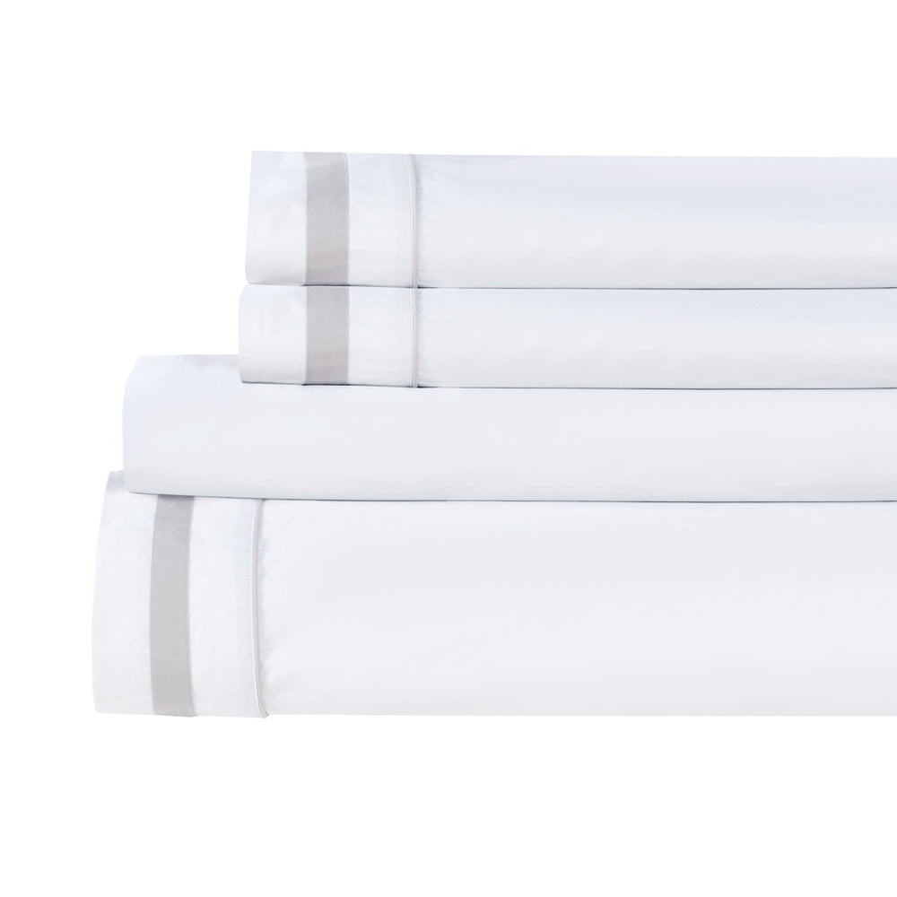 Classic Double Border Percale Cotton Sheet Set - Quahog Bay Bedding