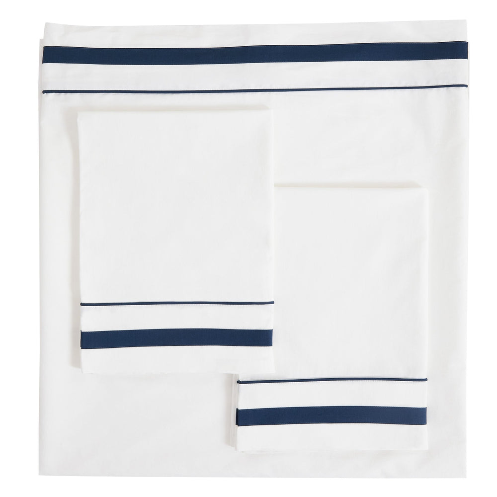 Classic Double Border Percale Cotton Sheet Set - Quahog Bay Bedding