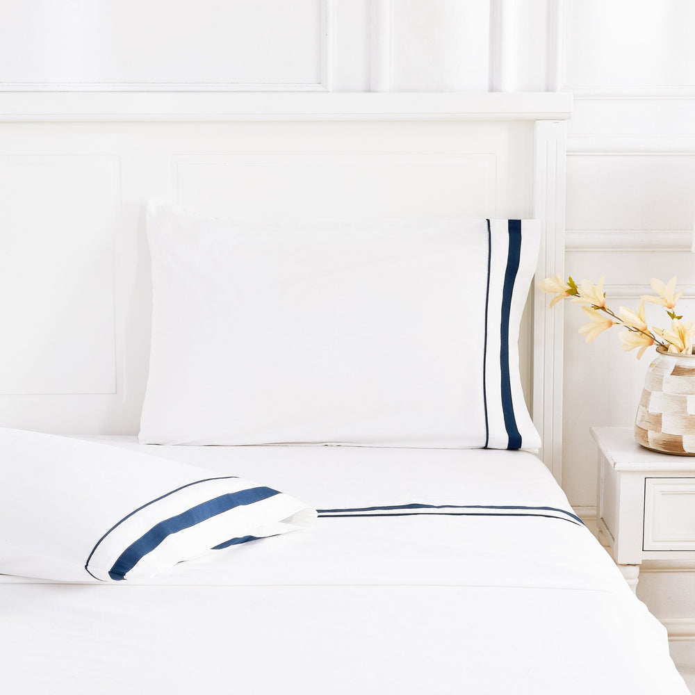 Classic Double Border Percale Cotton Sheet Set - Quahog Bay Bedding