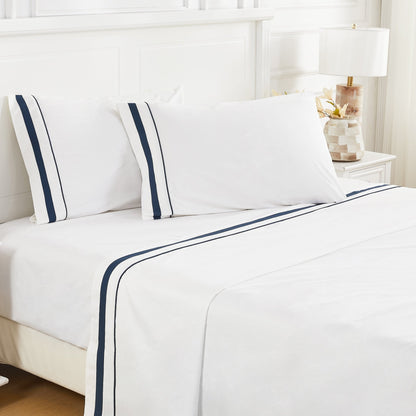 Classic Double Border Percale Cotton Sheet Set - Quahog Bay Bedding