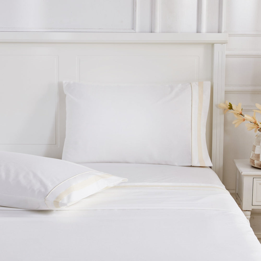 Classic Double Border Percale Cotton Sheet Set - Quahog Bay Bedding