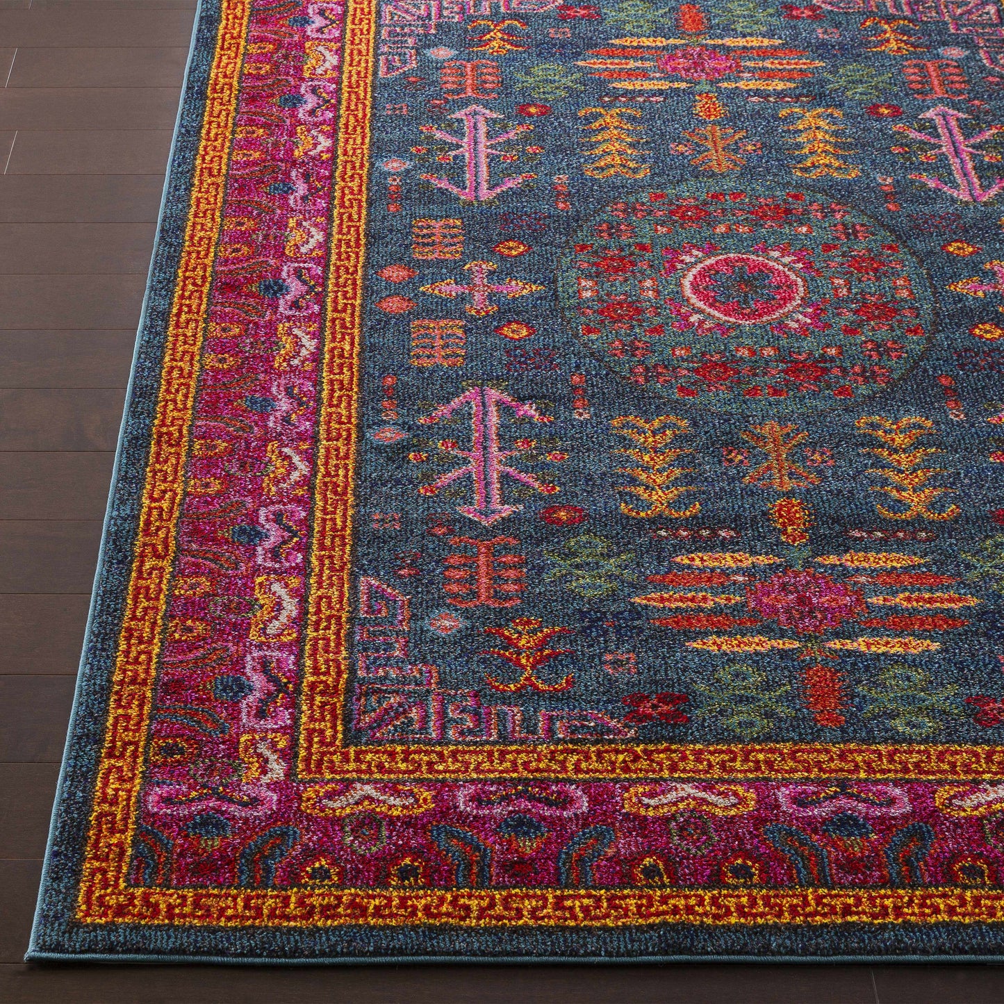 Cleveland Colorful Traditional Area Rug - Teal, Aqua, Navy