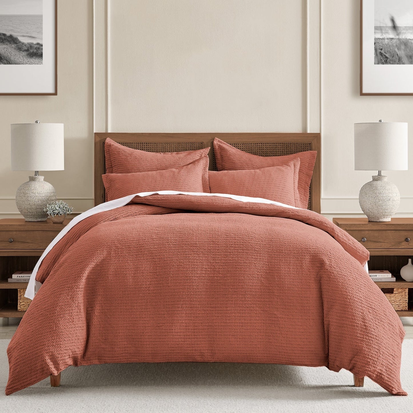 Cloud Waffle 100% Cotton Duvet Cover Set 3PC - Adobe - Quahog Bay Bedding