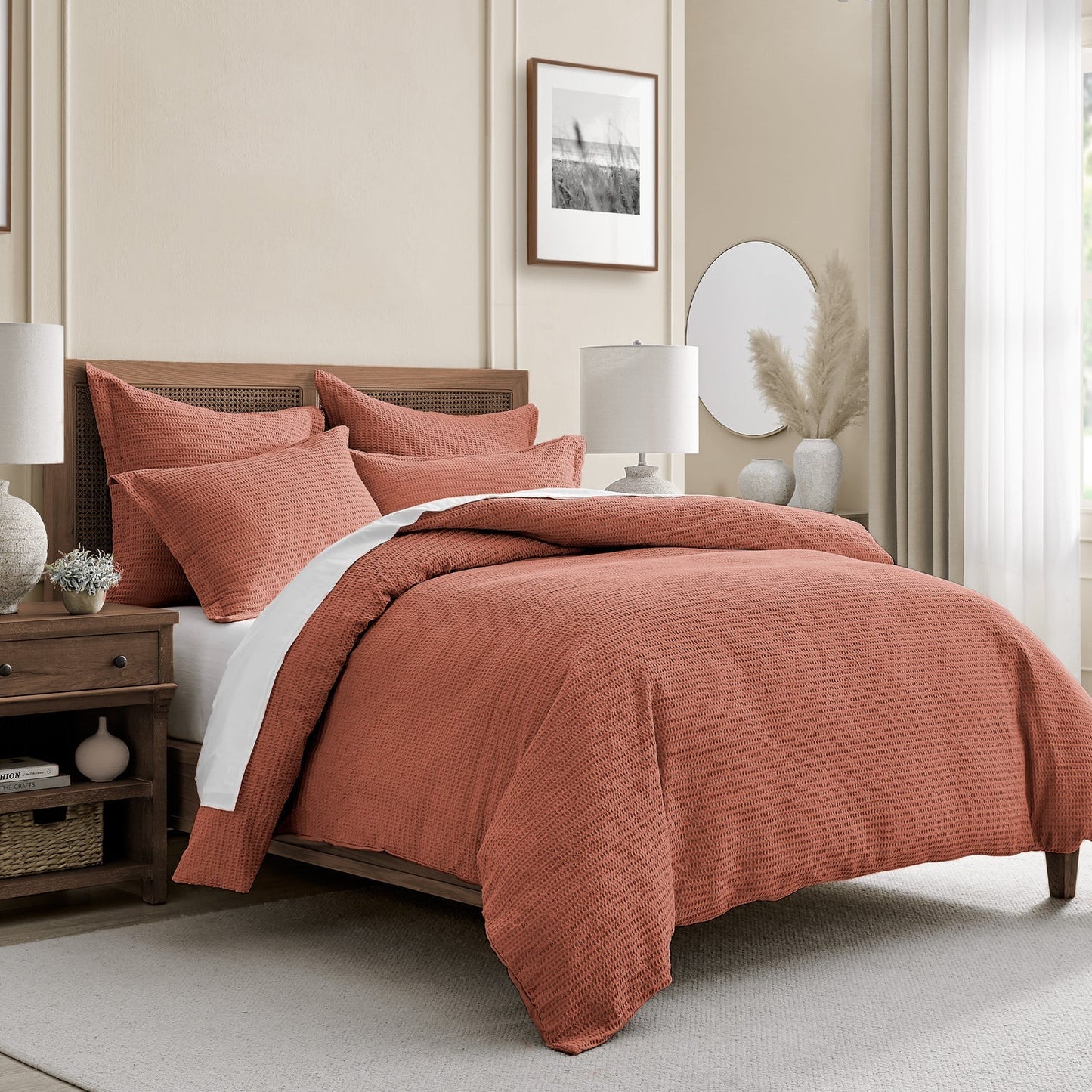 Cloud Waffle 100% Cotton Duvet Cover Set 3PC - Adobe - Quahog Bay Bedding