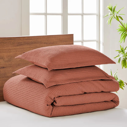 Cloud Waffle 100% Cotton Duvet Cover Set 3PC - Adobe - Quahog Bay Bedding