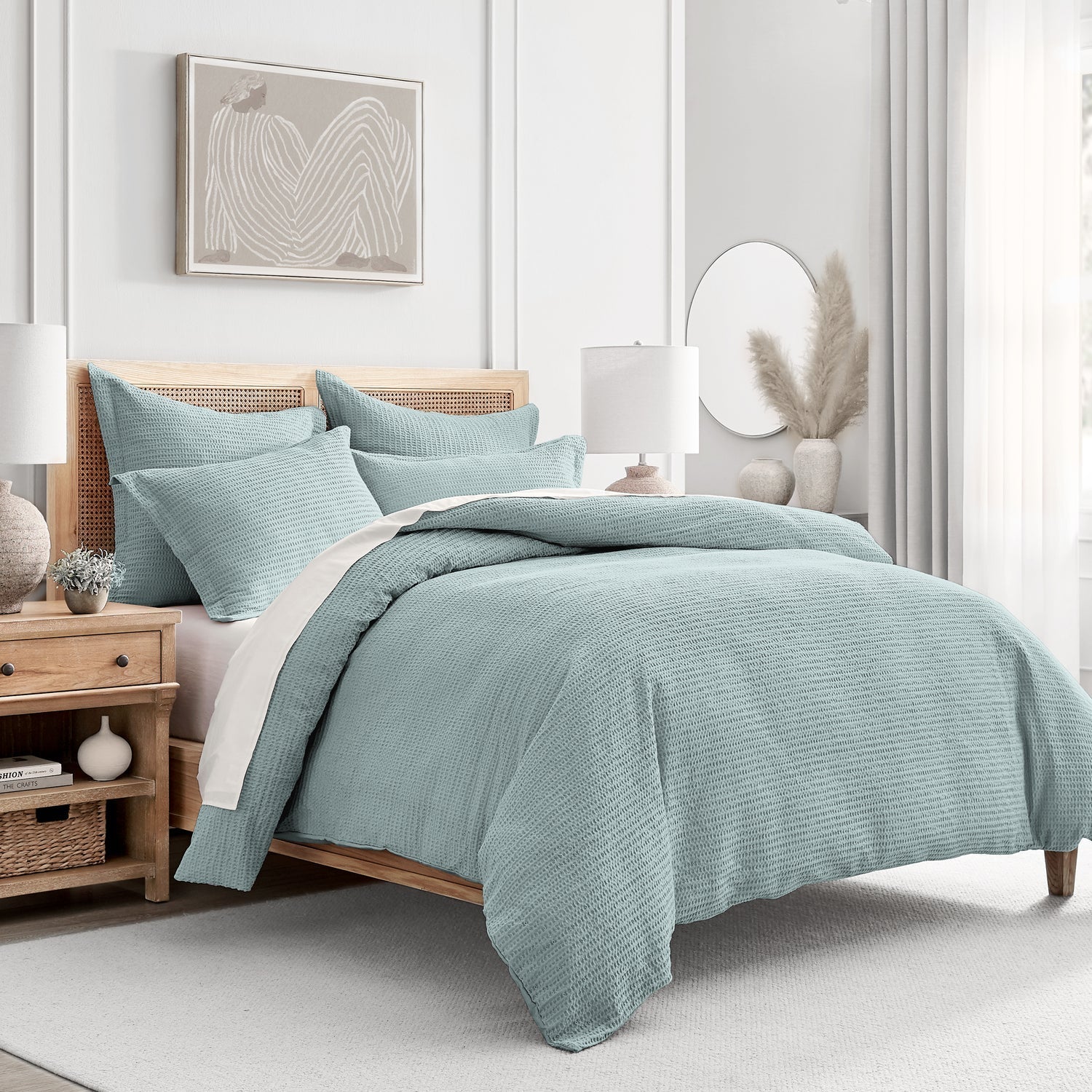 Cloud Waffle 100% Cotton Duvet Cover Set 3PC - Blue Haze - Quahog Bay Bedding