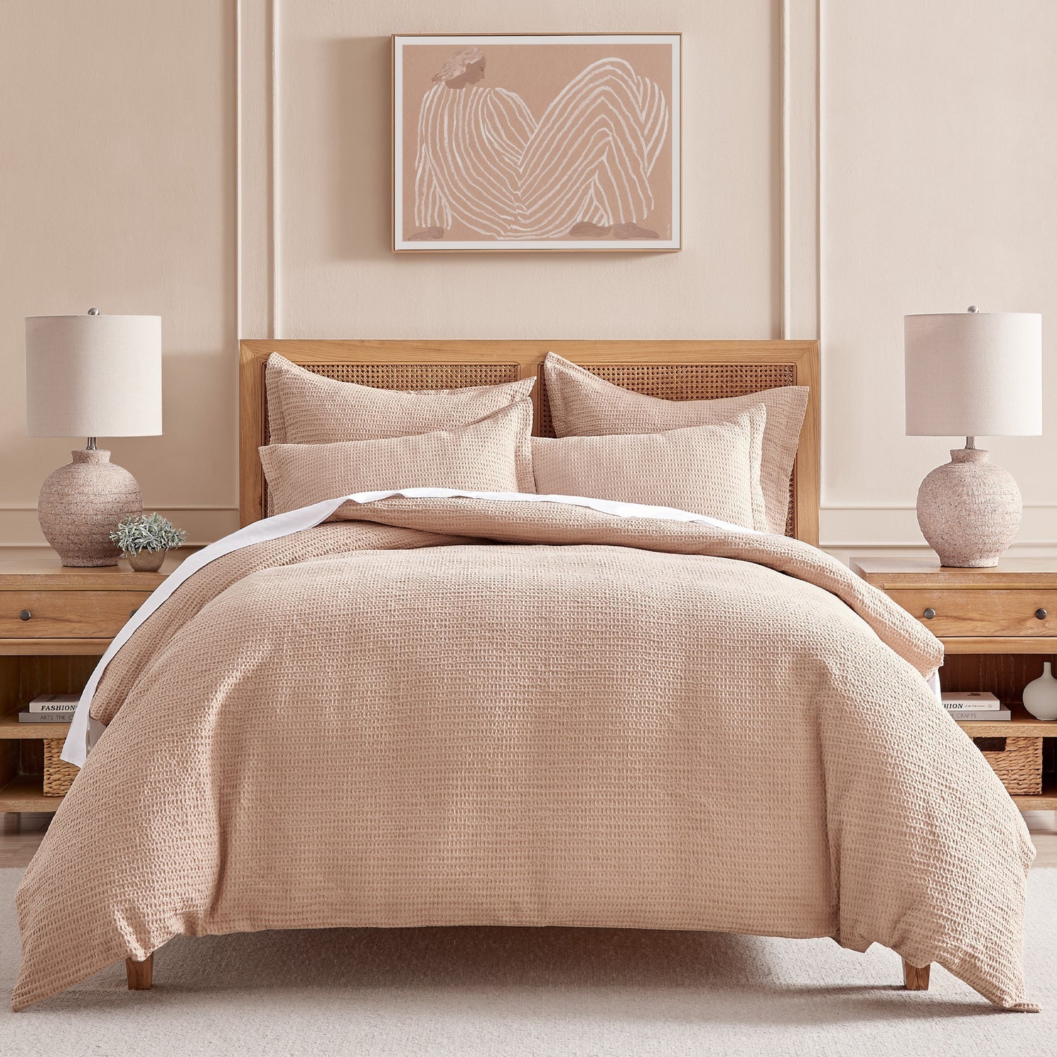 Cloud Waffle 100% Cotton Duvet Cover Set 3PC - Blush - Quahog Bay Bedding