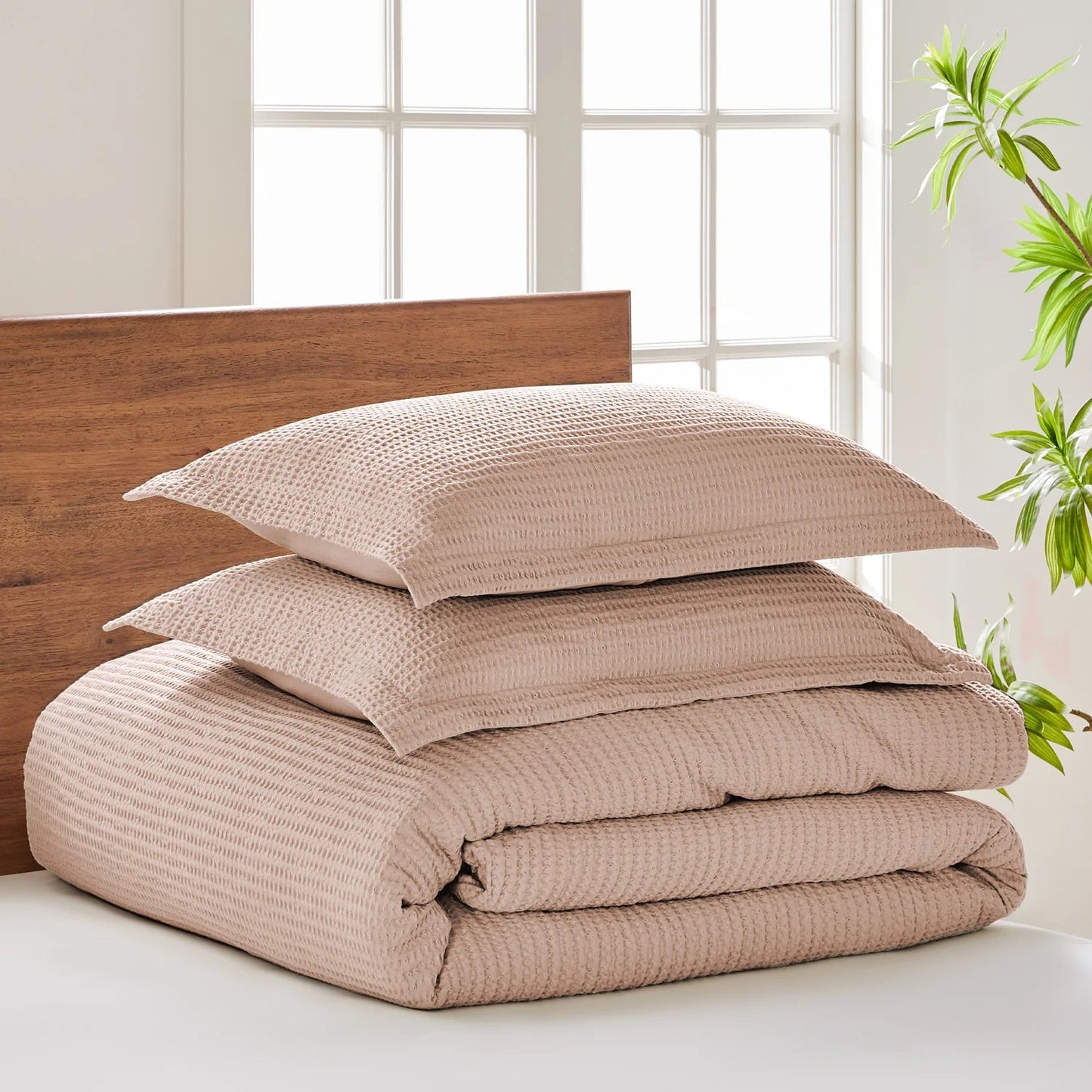 Cloud Waffle 100% Cotton Duvet Cover Set 3PC - Blush - Quahog Bay Bedding