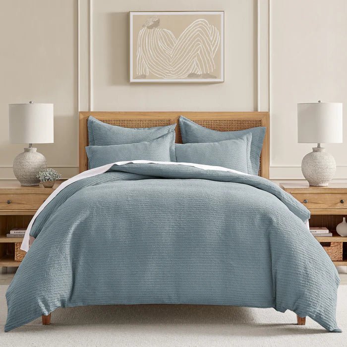 Cloud Waffle 100% Cotton Duvet Cover Set 3PC - Chambray - Quahog Bay Bedding