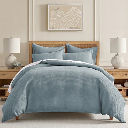 Cloud Waffle 100% Cotton Duvet Cover Set 3PC - Chambray - Quahog Bay Bedding