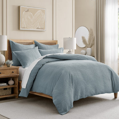 Cloud Waffle 100% Cotton Duvet Cover Set 3PC - Chambray - Quahog Bay Bedding