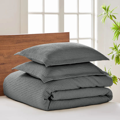 Cloud Waffle 100% Cotton Duvet Cover Set 3PC - Charcoal - Quahog Bay Bedding