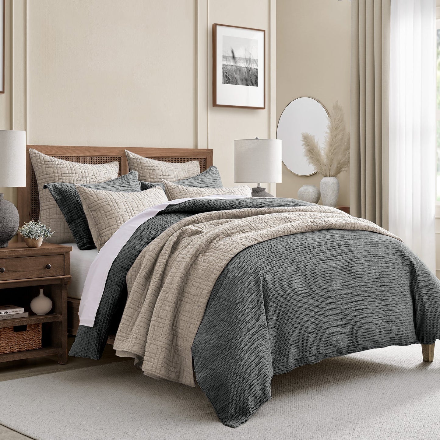 Cloud Waffle 100% Cotton Duvet Cover Set 3PC - Charcoal - Quahog Bay Bedding