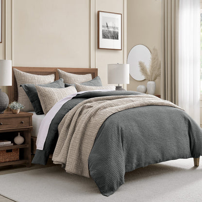 Cloud Waffle 100% Cotton Duvet Cover Set 3PC - Charcoal - Quahog Bay Bedding