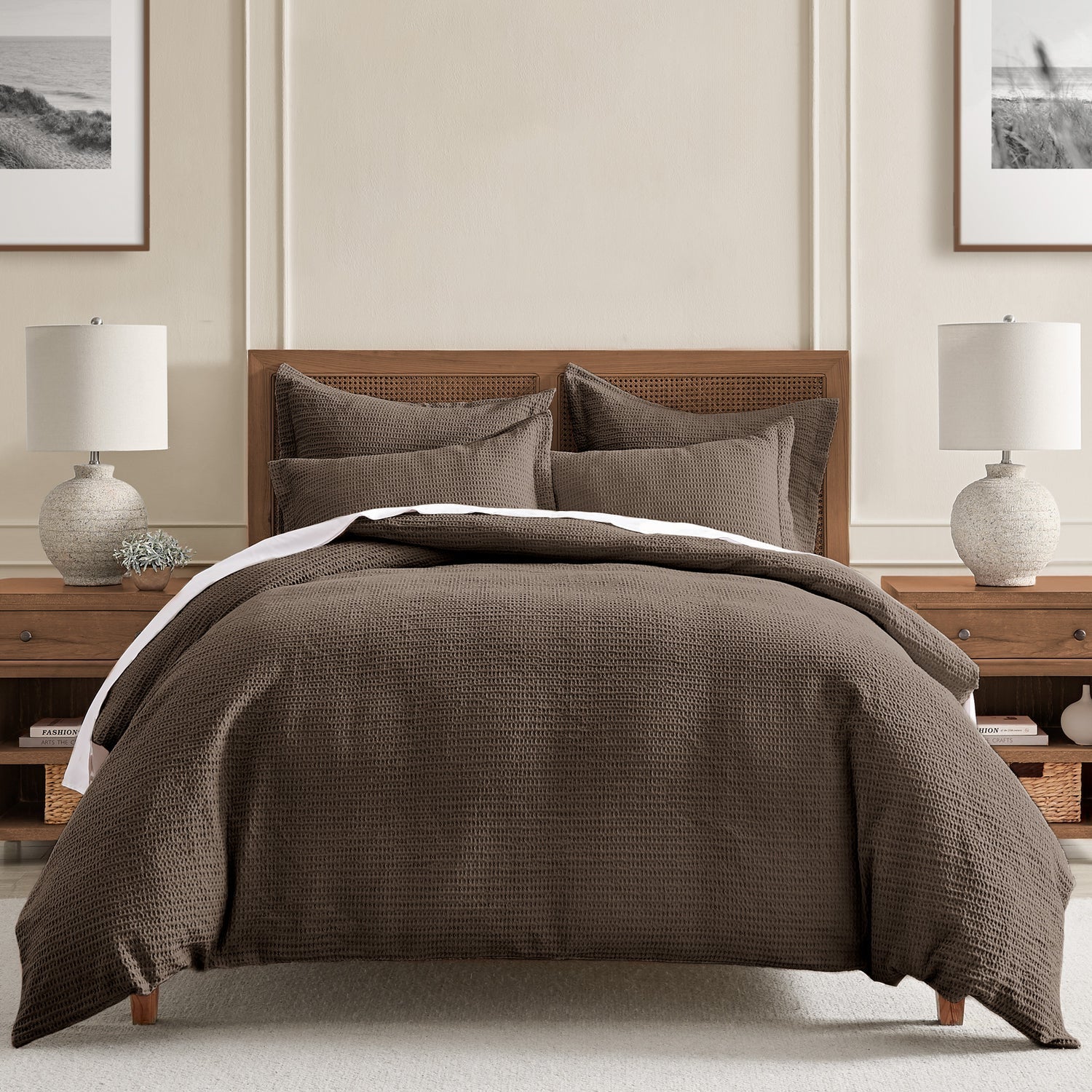 Cloud Waffle 100% Cotton Duvet Cover Set 3PC - Cocoa - Quahog Bay Bedding
