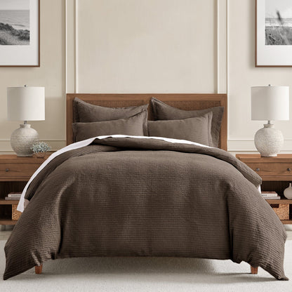 Cloud Waffle 100% Cotton Duvet Cover Set 3PC - Cocoa - Quahog Bay Bedding