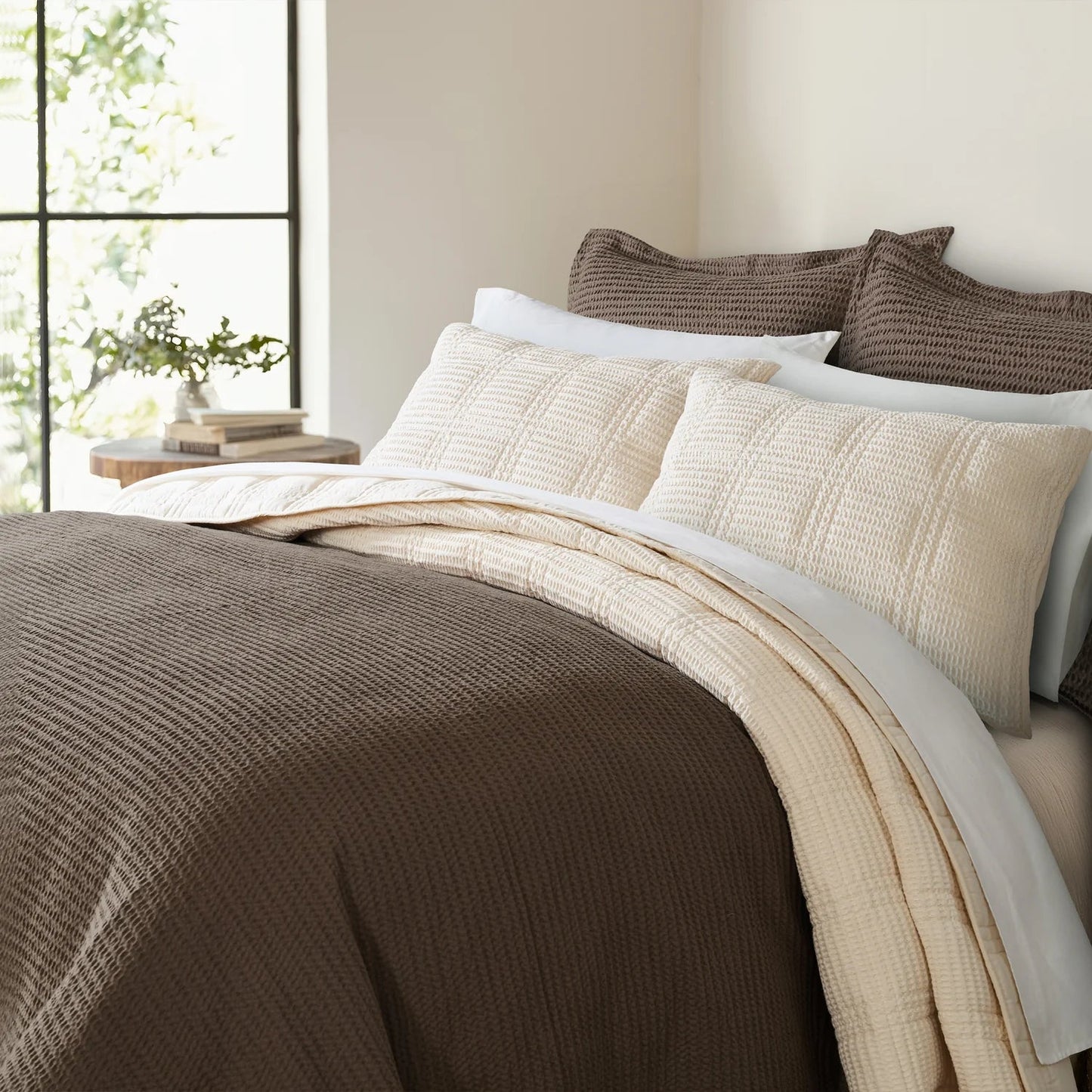 Cloud Waffle 100% Cotton Duvet Cover Set 3PC - Cocoa - Quahog Bay Bedding