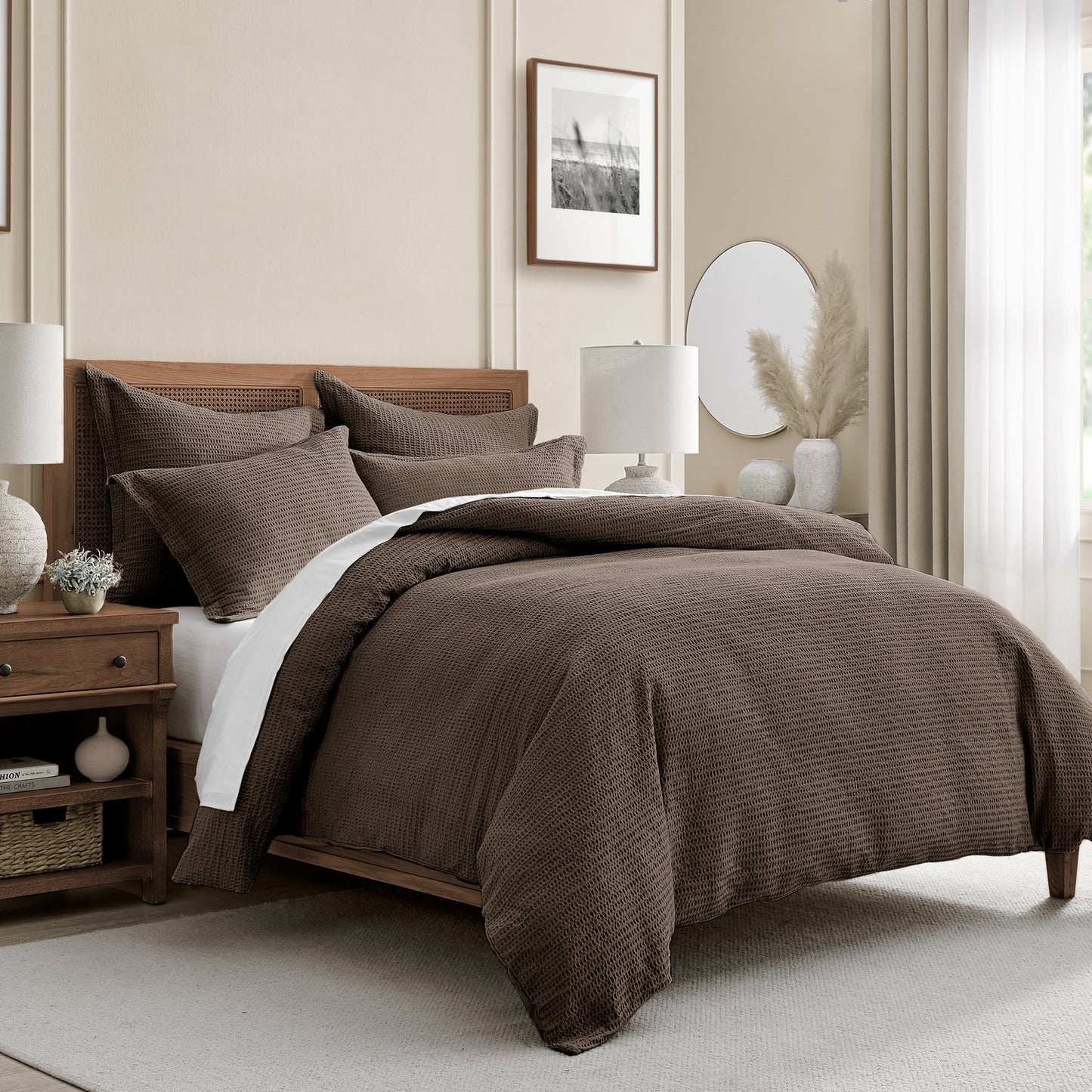 Cloud Waffle 100% Cotton Duvet Cover Set 3PC - Cocoa - Quahog Bay Bedding