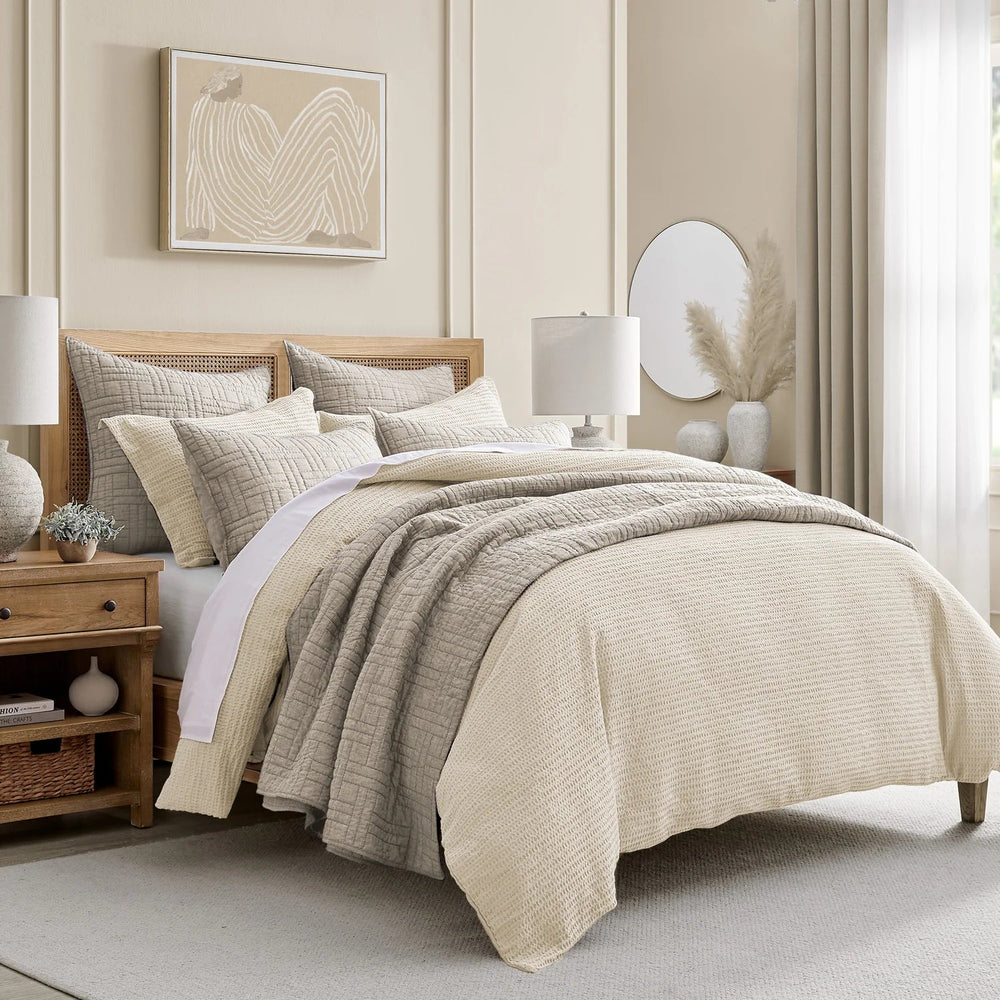 Cloud Waffle 100% Cotton Duvet Cover Set 3PC - Cream - Quahog Bay Bedding