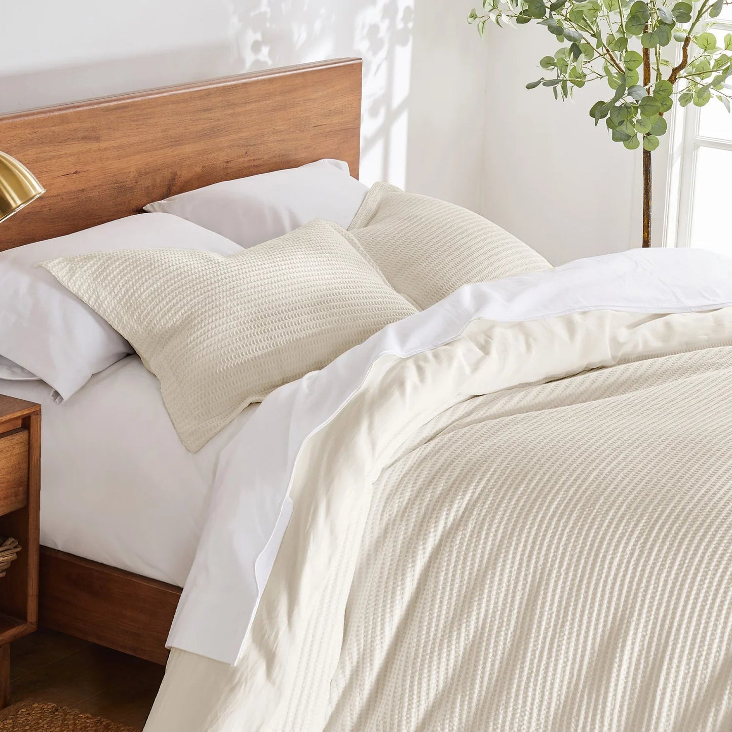 Cloud Waffle 100% Cotton Duvet Cover Set 3PC - Cream - Quahog Bay Bedding