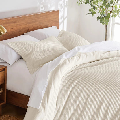 Cloud Waffle 100% Cotton Duvet Cover Set 3PC - Cream - Quahog Bay Bedding