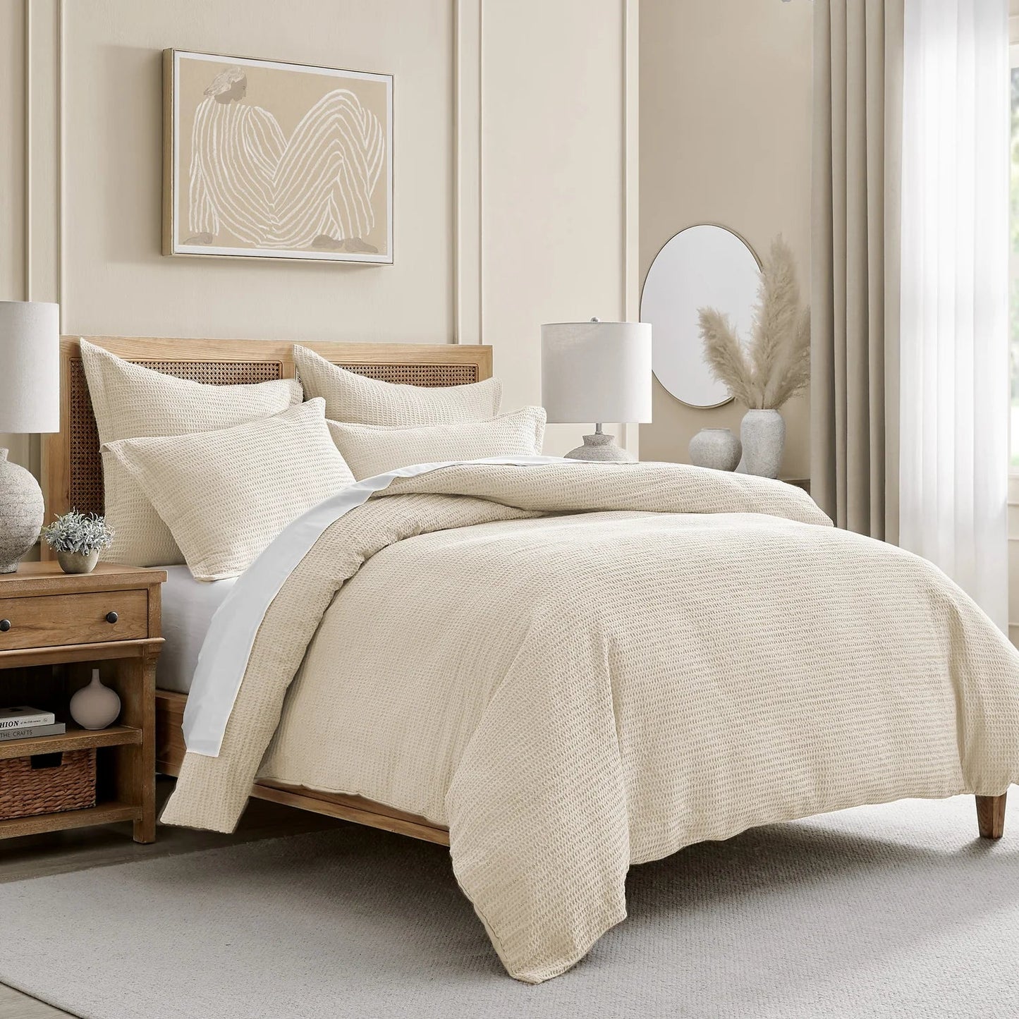 Cloud Waffle 100% Cotton Duvet Cover Set 3PC - Cream - Quahog Bay Bedding