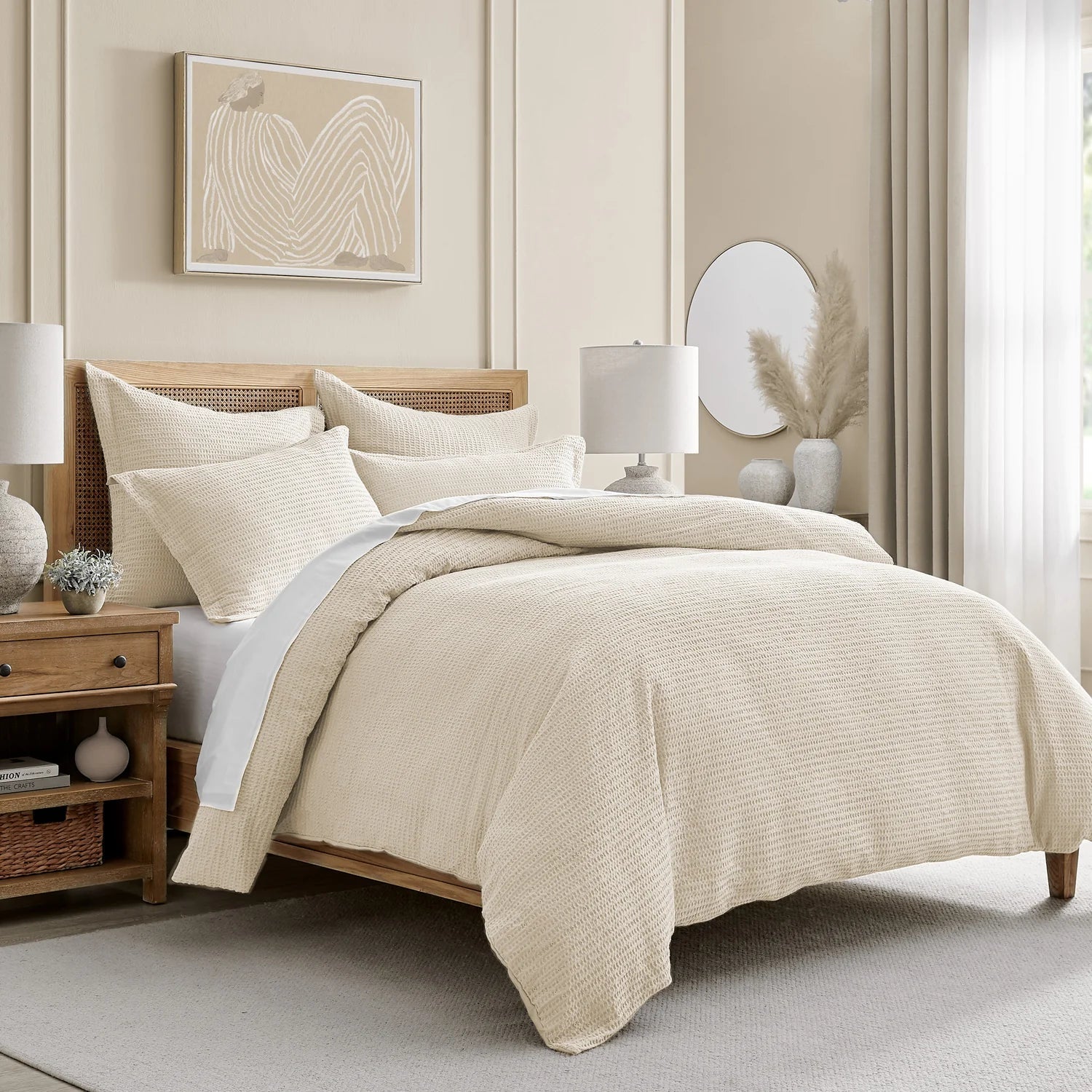 Cloud Waffle 100% Cotton Duvet Cover Set 3PC - Cream - Quahog Bay Bedding