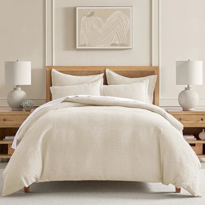 Cloud Waffle 100% Cotton Duvet Cover Set 3PC - Cream - Quahog Bay Bedding