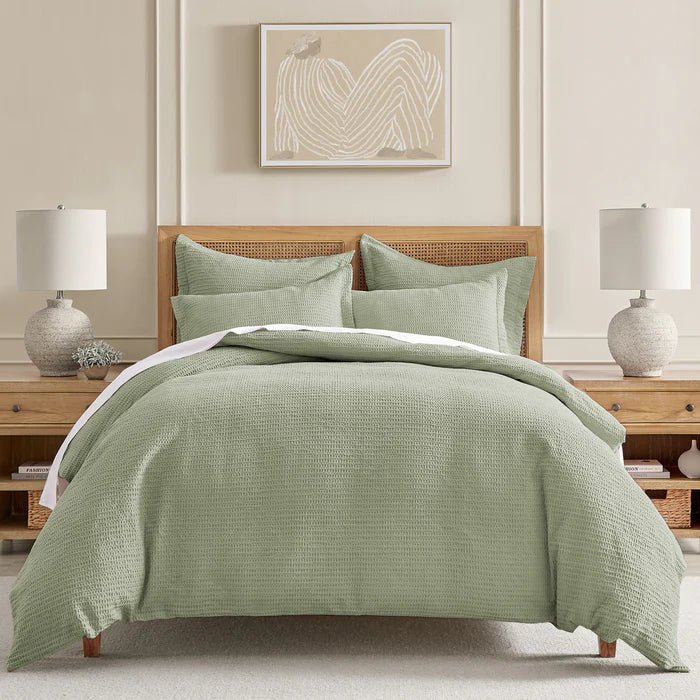 Cloud Waffle 100% Cotton Duvet Cover Set 3PC - Desert Sage - Quahog Bay Bedding